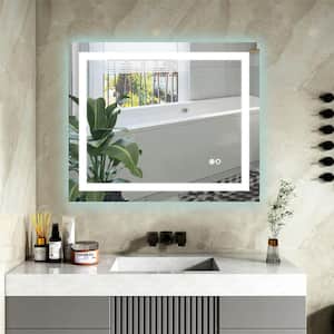 36 in. W x 28 in. H Rectangular Frameless Dimmable Anti-Fog Wall Bathroom Vanity Mirror in White