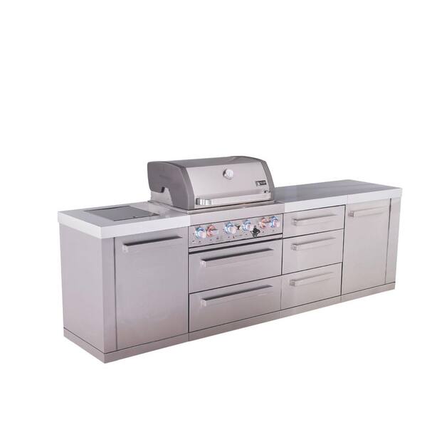 Premium 4-Burner 107 in. Propane Natural Gas Outdoor Kitchen + Side Burner & Storage BBQ Grill Island in Stainless Steel
