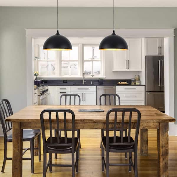 1 Light Matte Black Industrial Dome Pendant for Dining Room Storage Room No Bulbs Included with Plug-In Switch