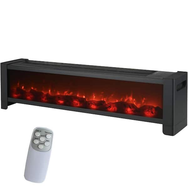 33.3in. 1500W Portable Electric Baseboard Heater,with Realistic 3D Flame,12H Timer,Thermostat,for Indoor Use,Black