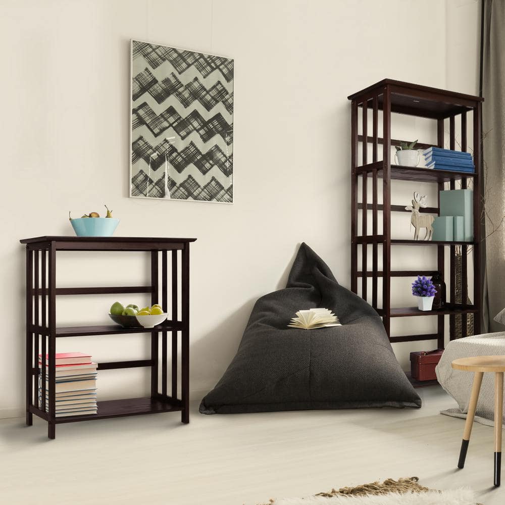 Espresso Brown Solid Wood 5-Shelf Mission Bookcase
