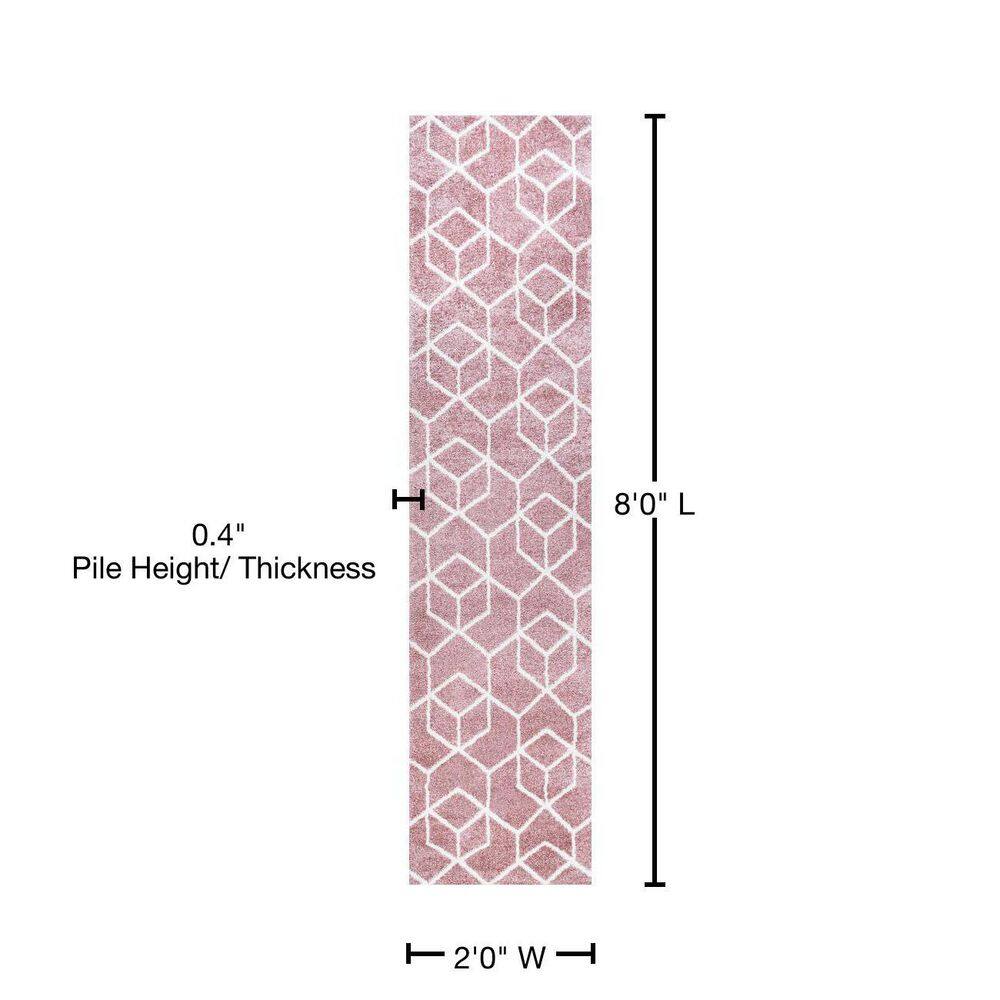 Rose and White Geometric Flat Woven Reversible Area Rug
