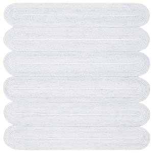 Cape Cod Gray/Ivory 6 ft. x 6 ft. Solid Color Striped Square Area Rug