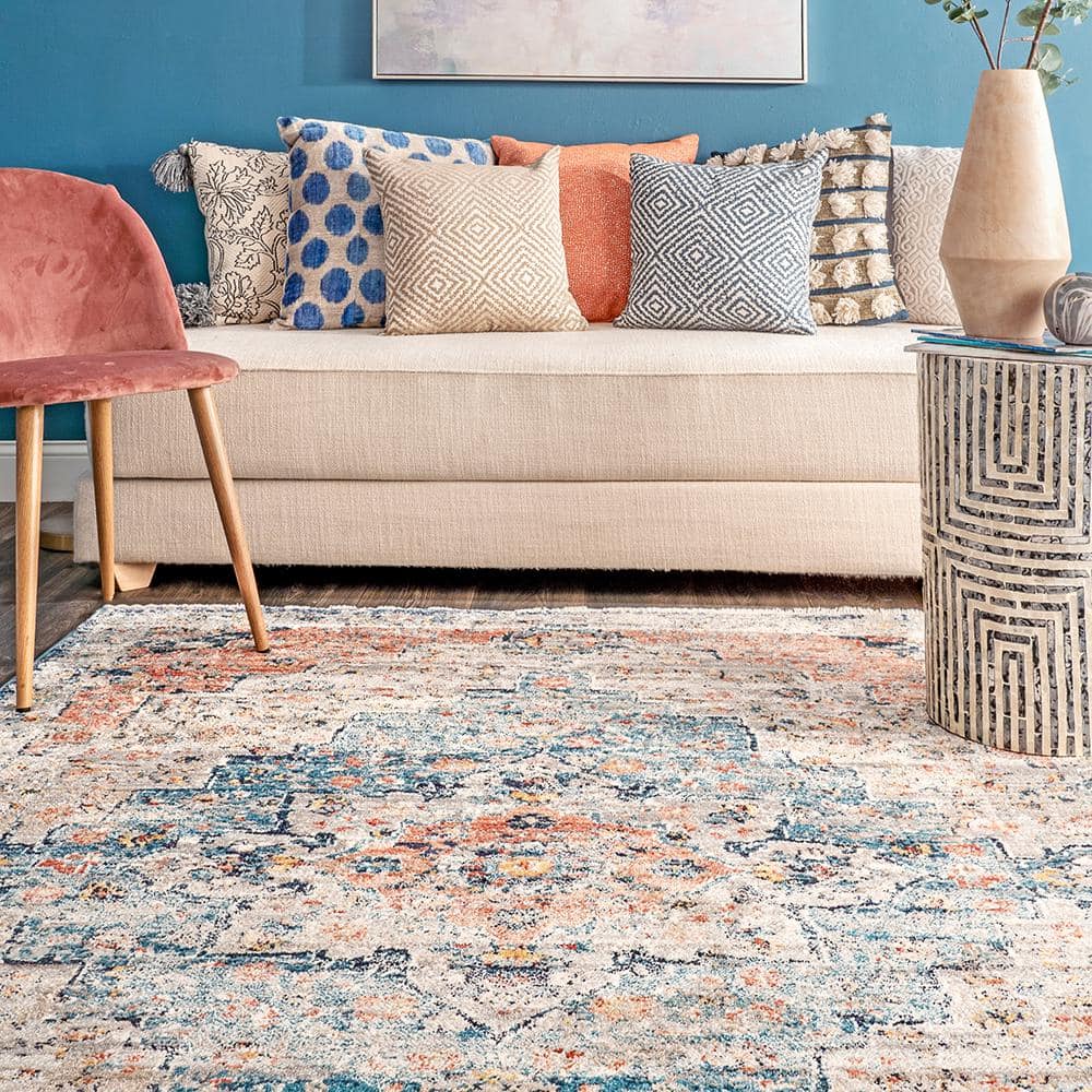 Multicolor Vintage Transitional Synthetic Area Rug, 6' 7" x 9'
