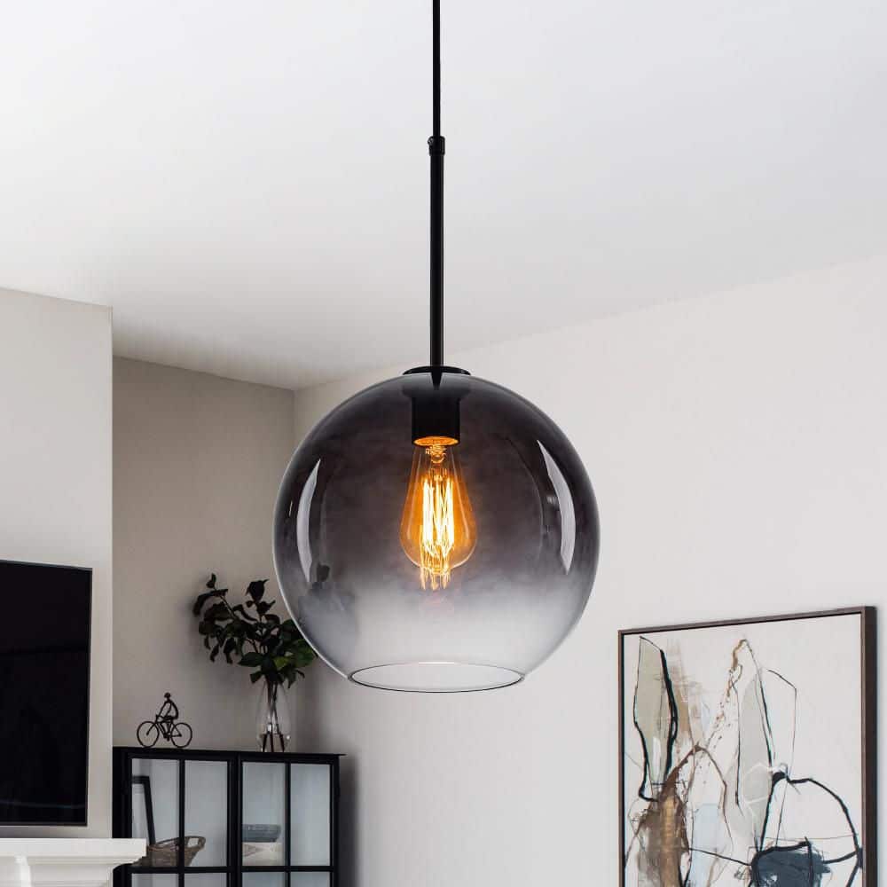 HUOKU Luckyday 1-Light 11 in.W Black Modern Globe Pendant Light