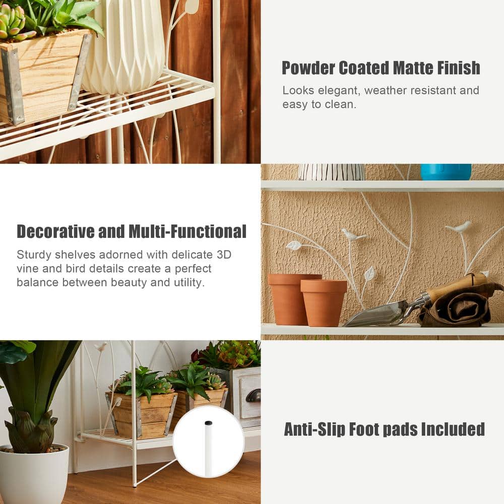 Elegant White Metal 4-Tier Rectangular Plant Stand