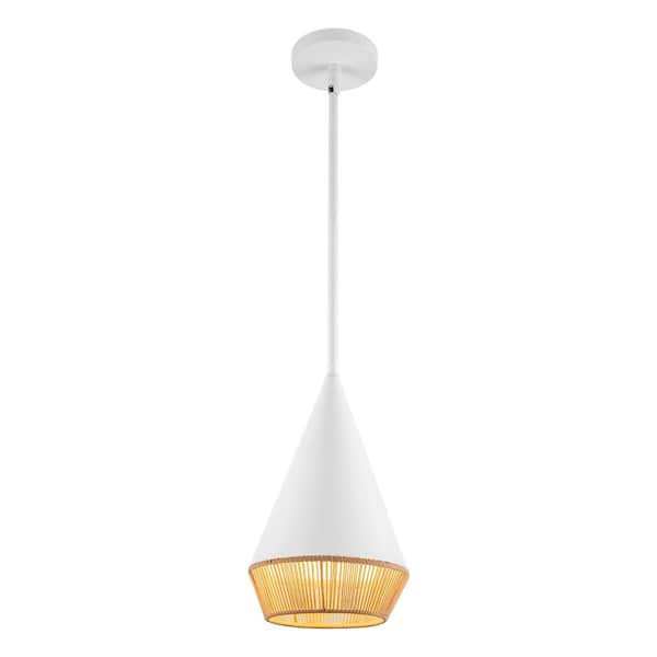 Daphne 7 in. 1 Light 60-Watt White/Brown Cotton Rope Pendant Light