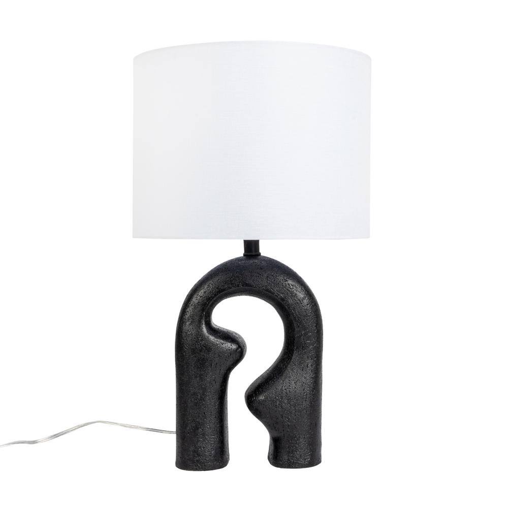 Black Resin Abstract Sculptural Drum Shade Table Lamp
