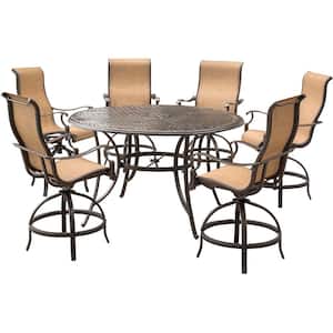 Manor 7-Piece Aluminum Round Outdoor High Dining Set with Swivels and Cast-Top Table