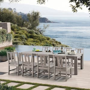 9-Piece Patio Dining Set, Patio Table with 8 Chairs, HDPE Patio Furniture Sets for Backyard in Gray