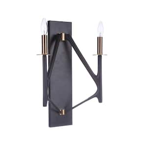 The Reserve 20 in. 2 Light Flat Black/Satin Brass Finish Wall Sconce