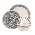 Tribal 16-Piece Casual White Porcelain Dinnerware Set (Service for 4)