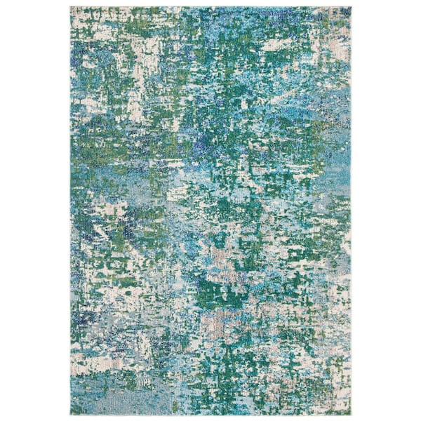 SAFAVIEH Madison Green/Turquoise Doormat 2 ft. x 4 ft. Geometric Medallion Area Rug