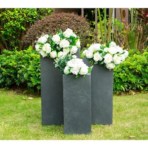 28", 24" and 20"H Square Charcoal Lightweight Concrete/Fiberglass Indoor Outdoor Modern Seamless Tall Planters(Set of 3)