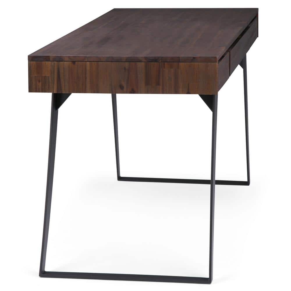 Charcoal Brown Acacia Wood Desk with Drawer and Keyboard Tray