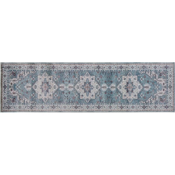 Maeva Traditional Oriental Mint/Gray 2 ft. x 7 ft. Runner Rug