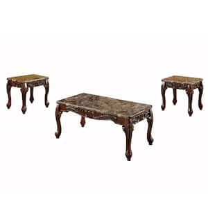 Lechester 3-Piece 48 in. Dark Oak/Ivory Large Rectangle Faux Marble Coffee Table Set