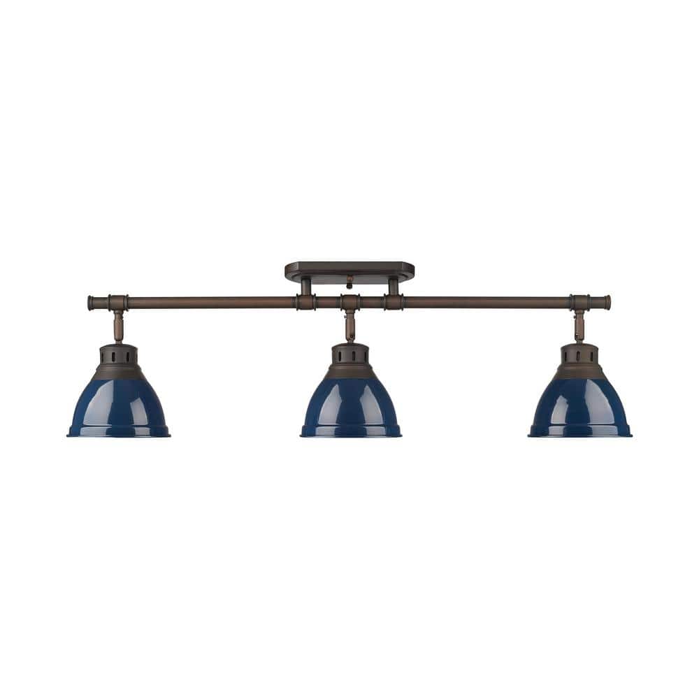 Duncan 6.5 in. 3-Light Rubbed Bronze Semi-Flush Mount with Blue Shade and No Bulbs Included price history on PriceWatchPro