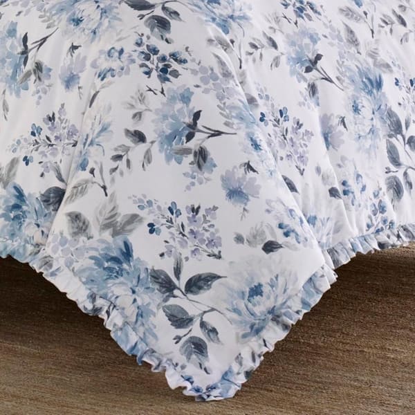 Laura Ashley Chloe 3-Piece Blue Floral Cotton Full/Queen Comforter