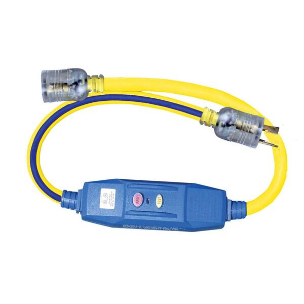 Voltec 3 ft. 12/3 STW 20 Amp Locking In-Line GFCI - Blue with Yellow Stripe