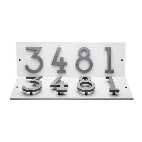 Floating Stand-Off 4-Number Horizontal Sign White with Silver Modern Font Numbers