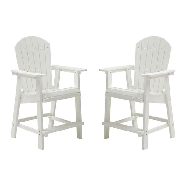 myhomore Teak White Outdoor Bar Stools (2-Pack)