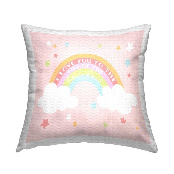 Stupell Industries Love You Whimsical Rainbow Stars Kids Quote Pink Square Outdoor Throw Pillow