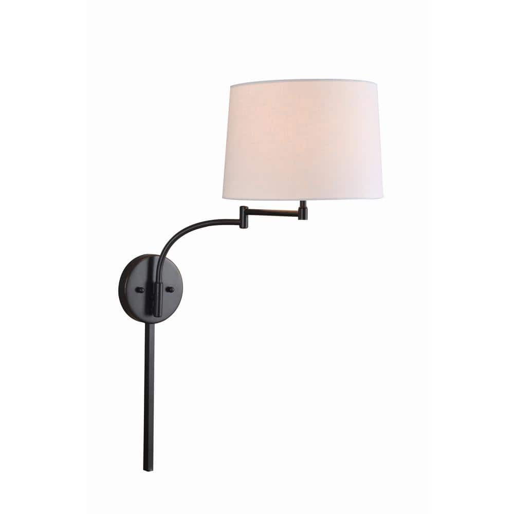 Seven Sleek Oil Rubbed Bronze Swing Arm Wall Lamp with Cream Shade
