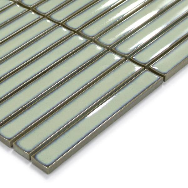Stacked Green 12 in. x 12 in. Glossy Porcelain Floor and Wall Mosaic Tile Kit Kat Finger Tile (5 sq. ft. /Case)