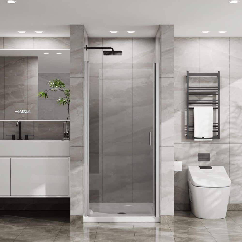 34 in. x 72 in. Pivot Shower Door, 1/4 in. Thick Tempered Glass Swing Shower Door in Chrome Finish Semi Frameless price history on PriceWatchPro