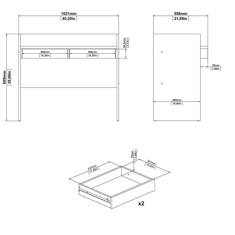 Compact White and Hickory Wood Writing Desk with Drawers