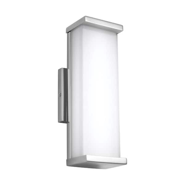 Generation Lighting Altron 1-Light Polished Stainless Steel Outdoor 13.25 in. Integrated LED Wall Lantern Sconce