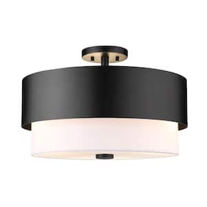 Counterpoint 18 in. 3-Light Matte Black Semi Flush Mount Light with White Glass Shade with No Bulbs Included