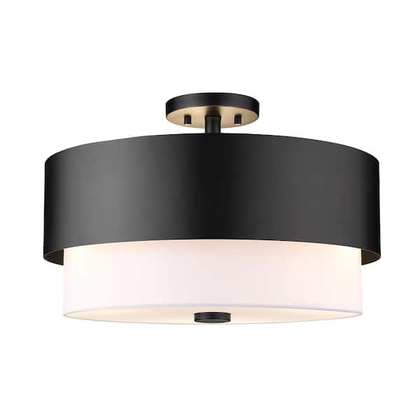 Unbranded Counterpoint 18 in. 3-Light Matte Black Semi Flush Mount Light with White Glass Shade with No Bulbs Included