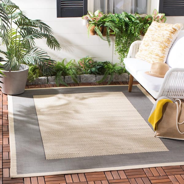 Courtyard Gray/Cream 5 ft. x 8 ft. Border Indoor/Outdoor Patio  Area Rug