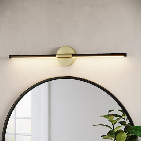 28.2 in. 2-Light Black and Gold Modern Integrated LED Bathroom Vanity Light (Set of 2)