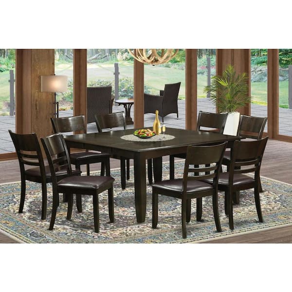 9-Piece Square Cappuccino Finish Solid Wood Top Dining Table with 8-Chairs with Lattice Back