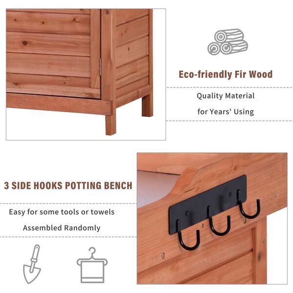 39 in. W x 37 in. H Orange Wood Potting Bench Table, Garden