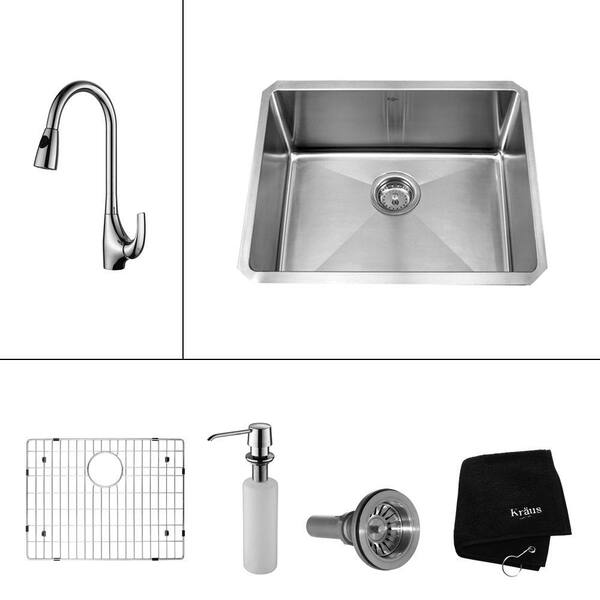 KRAUS All-in-One Undermount Stainless Steel 23 in. Single Bowl Kitchen Sink with Faucet and Accessories in Chrome