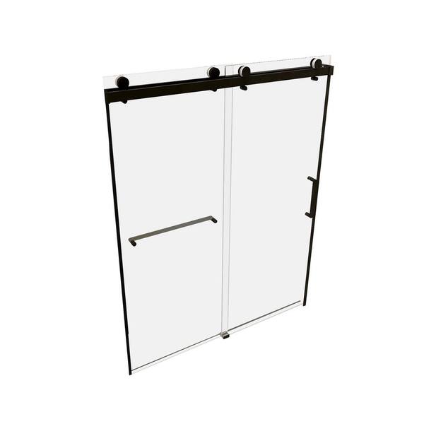 Unbranded - 59 in. W x 76 in. H Frameless Double Sliding Shower Door in Matt Black with Clear Tempered Glass