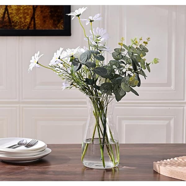 Glass Vases for Flowers, 8 in. Round White Modern Clear Glass Vases for Centerpieces Home Desk Decoration UM34SFQF