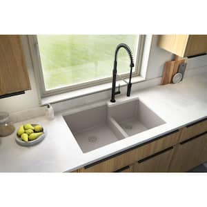 Quartz Concrete 33 in. 60/40 Double Bowl Composite Undermount Kitchen Sink