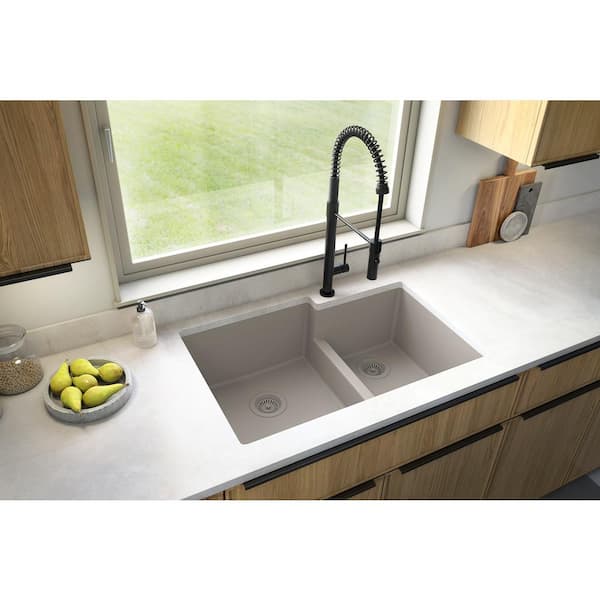 Karran Quartz Concrete 33 in. 60/40 Double Bowl Composite Undermount Kitchen Sink