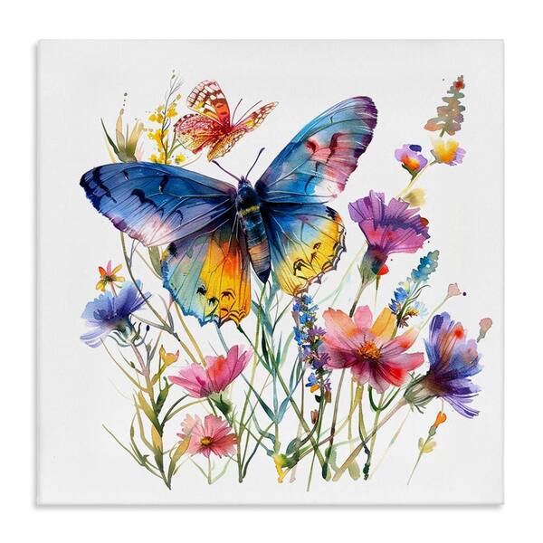 Stupell Industries Blue Toned Butterfly Garden by LSR Design Studio Unframed Animal Graphic Art Print 24 in. x 24 in.