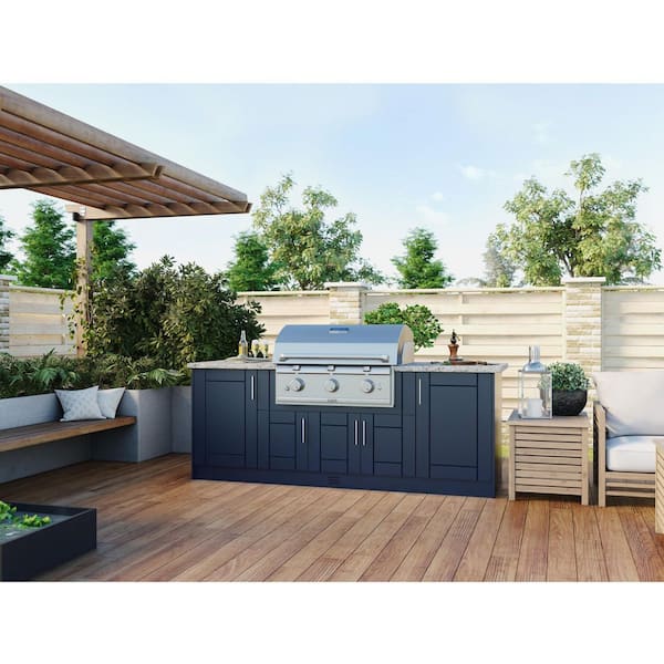 Sanibel Sapphire Blue 14-Piece 91.25 in. x 28.5 in. x 34.5 in. Outdoor Kitchen Cabinet Island Set