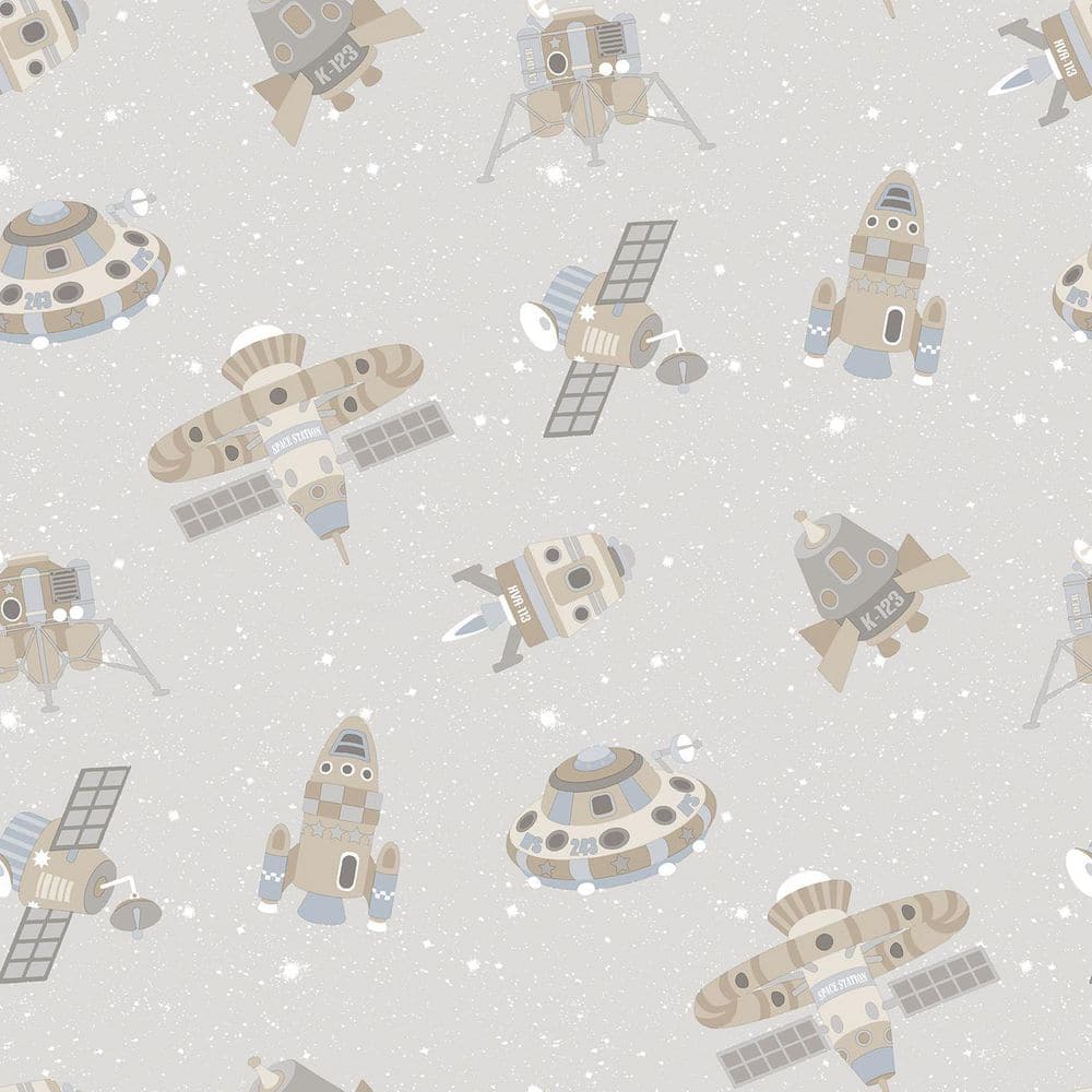 Tiny Tots 2 Collection Greige/Tan Glitter Kids Spaceships Design Non-Pasted