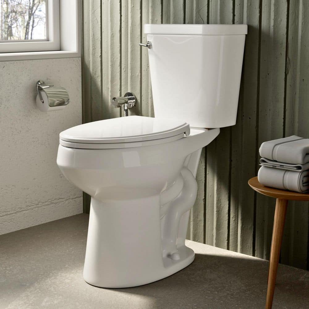 Tall Toilet 19 in. White Elongated Bowl 2-Piece High Toilet 1.28 GPF Single Flush S-Trap 12 in. Rough-in Seat Included price history on PriceWatchPro