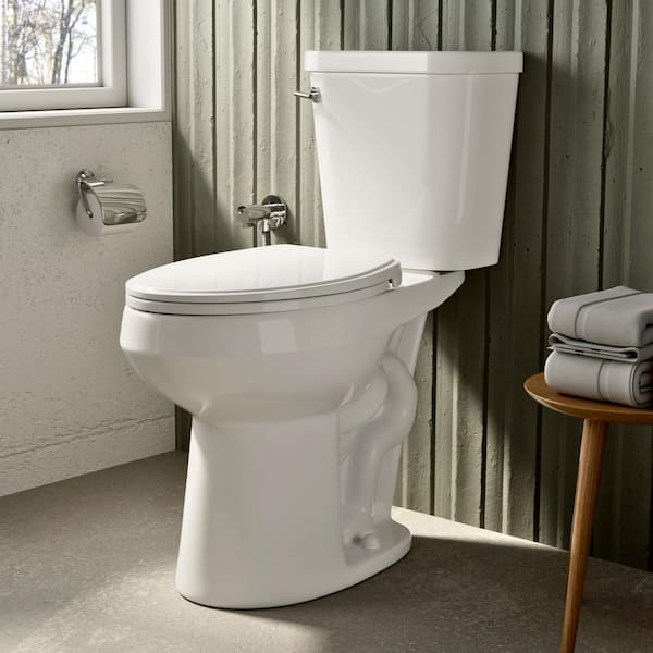 Tall Toilet 19 in. White Elongated Bowl 2-Piece High Toilet 1.28 GPF Single Flush S-Trap 12 in. Rough-in Seat Included