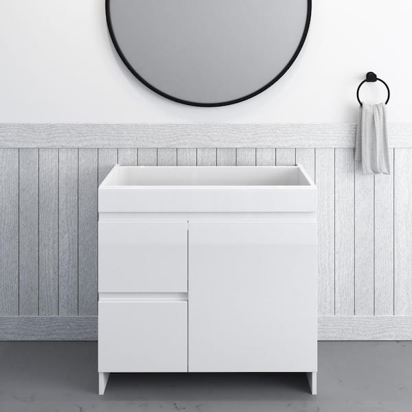 VOLPA USA AMERICAN CRAFTED VANITIES Mace 36 in. W x 20 in. D x 35 in. H Single-Sink Bath Vanity Cabinet without Top in Glossy White and Left-Side Drawers