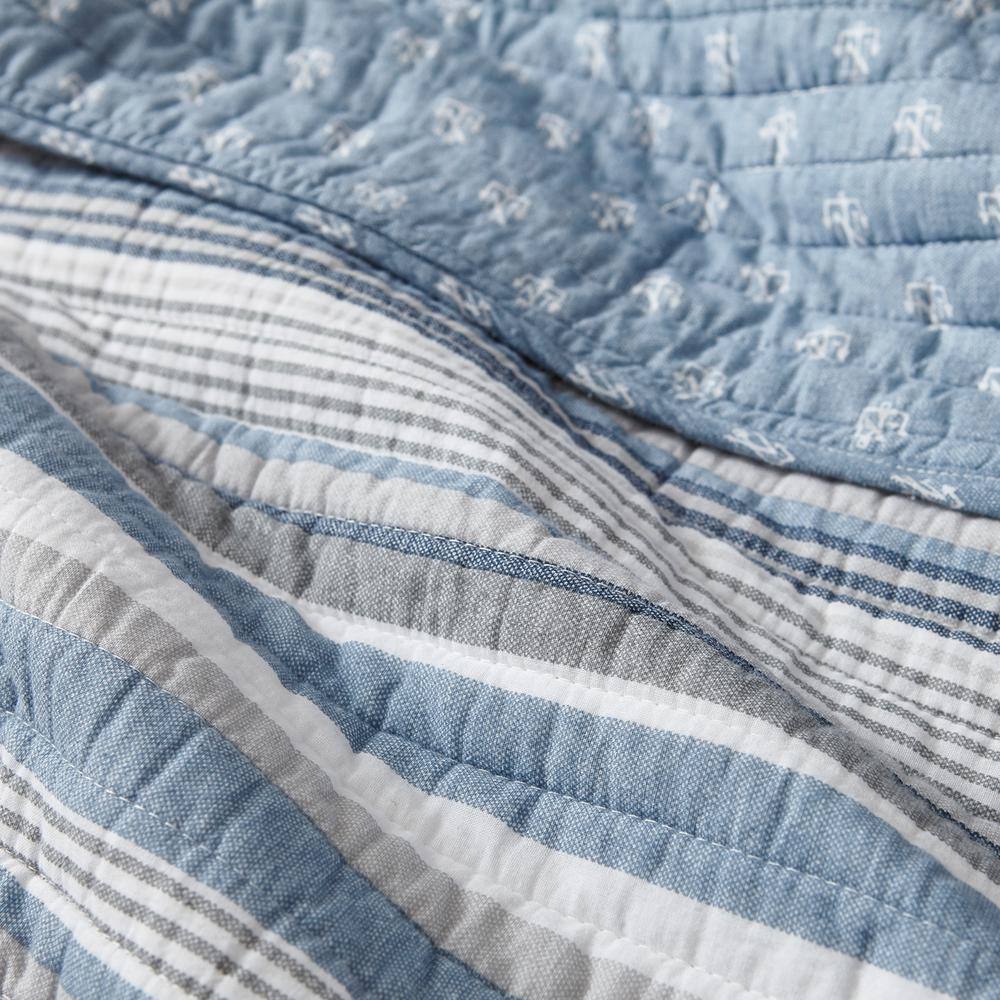 Nautical Twin White and Blue Cotton Reversible Quilt Set